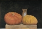 Pumpkins with a cat. 70x100 cm.