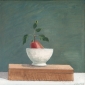 Pear in bowl on box. 35x35 cm. • private coll.