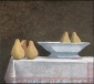 Pears and bowls on rubbing-cloth. 40x45 cm.