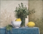 Herbs, bowl and lemons. 40x50 cm.