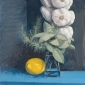 Garlic, herbs, lemon. 30x30 cm.