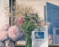 Bloemen, zeemeermin en spiegelbeeld. 40x50 cm.